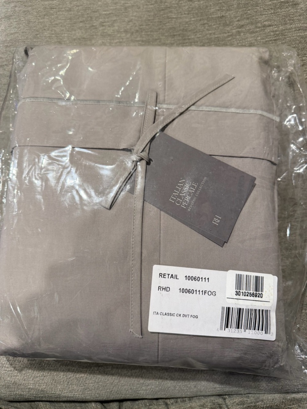 Restoration Hardware Fog Gray Duvet Cover